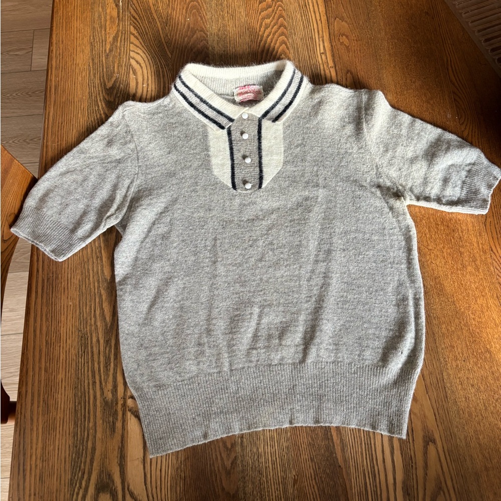 Willowknit Women’s Vintage Wool Polo Short Sleeve Sweater